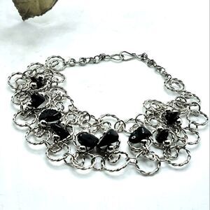 "5/$25" Silvertone Black Chip Circle Link Bracelet